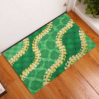 Green Palaka Hawaii Mele Kalikimaka Rubber Doormat Ohia Lehua Monstera Puakenikeni Lei LT14 - Polynesian Pride