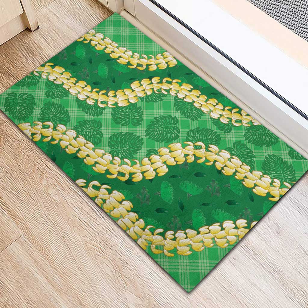 Green Palaka Hawaii Mele Kalikimaka Rubber Doormat Ohia Lehua Monstera Puakenikeni Lei LT14 - Polynesian Pride