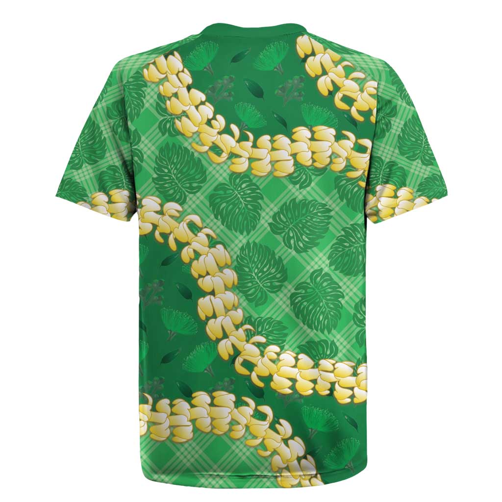 Green Palaka Hawaii Mele Kalikimaka Rugby Jersey Ohia Lehua Monstera Puakenikeni Lei LT14 - Polynesian Pride