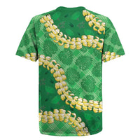 Green Palaka Hawaii Mele Kalikimaka Rugby Jersey Ohia Lehua Monstera Puakenikeni Lei LT14 - Polynesian Pride