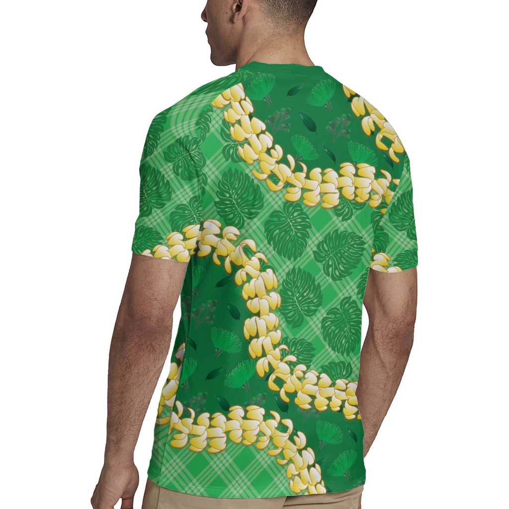 Green Palaka Hawaii Mele Kalikimaka Rugby Jersey Ohia Lehua Monstera Puakenikeni Lei LT14 - Polynesian Pride