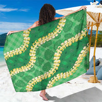 Green Palaka Hawaii Mele Kalikimaka Sarong Ohia Lehua Monstera Puakenikeni Lei LT14 One Size 44 x 66 inches Green - Polynesian Pride