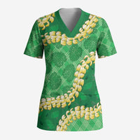 Green Palaka Hawaii Mele Kalikimaka Scrub Top Ohia Lehua Monstera Puakenikeni Lei LT14 Adult Green - Polynesian Pride