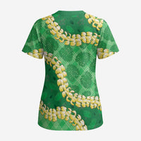 Green Palaka Hawaii Mele Kalikimaka Scrub Top Ohia Lehua Monstera Puakenikeni Lei LT14 - Polynesian Pride