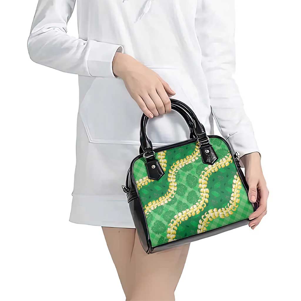 Green Palaka Hawaii Mele Kalikimaka Shoulder Handbag Ohia Lehua Monstera Puakenikeni Lei LT14 - Polynesian Pride