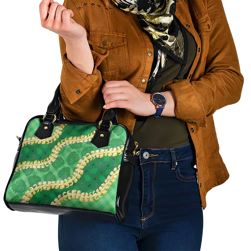 Green Palaka Hawaii Mele Kalikimaka Shoulder Handbag Ohia Lehua Monstera Puakenikeni Lei LT14 - Polynesian Pride