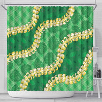 Green Palaka Hawaii Mele Kalikimaka Shower Curtain Ohia Lehua Monstera Puakenikeni Lei LT14 - Polynesian Pride