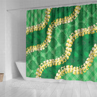Green Palaka Hawaii Mele Kalikimaka Shower Curtain Ohia Lehua Monstera Puakenikeni Lei LT14 - Polynesian Pride