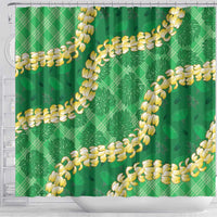 Green Palaka Hawaii Mele Kalikimaka Shower Curtain Ohia Lehua Monstera Puakenikeni Lei LT14 - Polynesian Pride