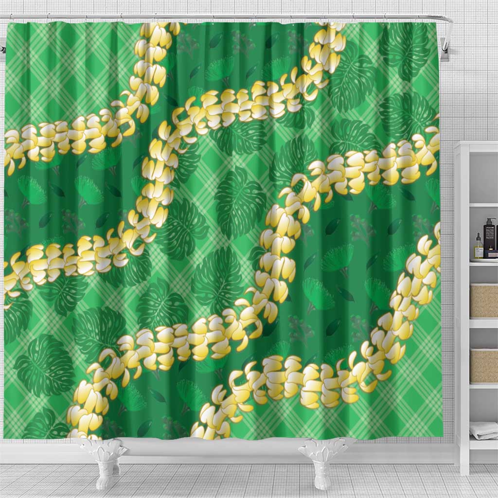 Green Palaka Hawaii Mele Kalikimaka Shower Curtain Ohia Lehua Monstera Puakenikeni Lei LT14 - Polynesian Pride