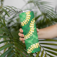 Green Palaka Hawaii Mele Kalikimaka Skinny Tumbler Ohia Lehua Monstera Puakenikeni Lei LT14 - Polynesian Pride