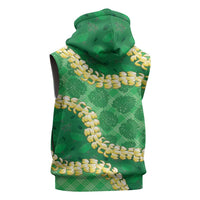 Green Palaka Hawaii Mele Kalikimaka Sleeveless Hoodie Ohia Lehua Monstera Puakenikeni Lei LT14 - Polynesian Pride