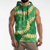 Green Palaka Hawaii Mele Kalikimaka Sleeveless Hoodie Ohia Lehua Monstera Puakenikeni Lei LT14 - Polynesian Pride
