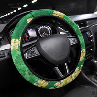 Green Palaka Hawaii Mele Kalikimaka Steering Wheel Cover Ohia Lehua Monstera Puakenikeni Lei LT14 Universal Fit Green - Polynesian Pride