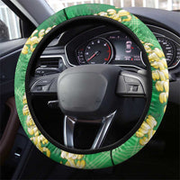 Green Palaka Hawaii Mele Kalikimaka Steering Wheel Cover Ohia Lehua Monstera Puakenikeni Lei LT14 - Polynesian Pride