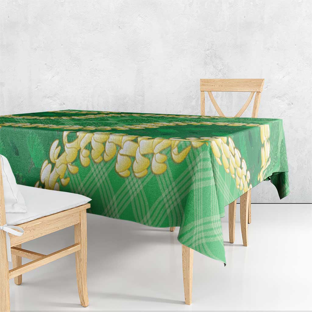 Green Palaka Hawaii Mele Kalikimaka Tablecloth Ohia Lehua Monstera Puakenikeni Lei LT14 - Polynesian Pride