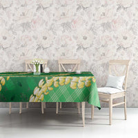 Green Palaka Hawaii Mele Kalikimaka Tablecloth Ohia Lehua Monstera Puakenikeni Lei LT14 - Polynesian Pride