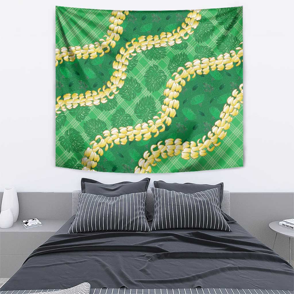 Green Palaka Hawaii Mele Kalikimaka Tapestry Ohia Lehua Monstera Puakenikeni Lei LT14 - Polynesian Pride