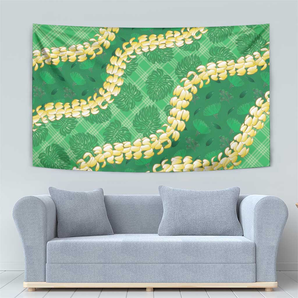 Green Palaka Hawaii Mele Kalikimaka Tapestry Ohia Lehua Monstera Puakenikeni Lei LT14 - Polynesian Pride