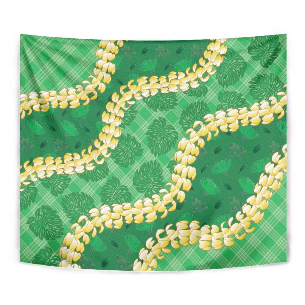 Green Palaka Hawaii Mele Kalikimaka Tapestry Ohia Lehua Monstera Puakenikeni Lei LT14 - Polynesian Pride