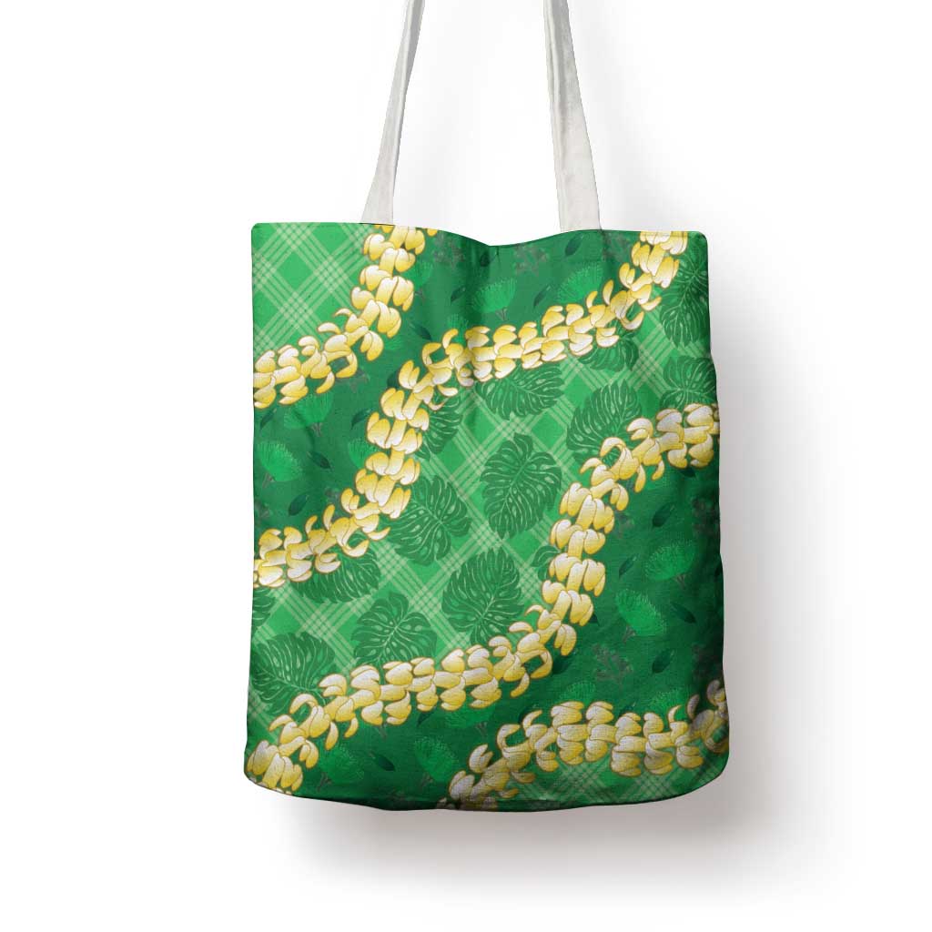 Green Palaka Hawaii Mele Kalikimaka Tote Bag Ohia Lehua Monstera Puakenikeni Lei LT14 - Polynesian Pride