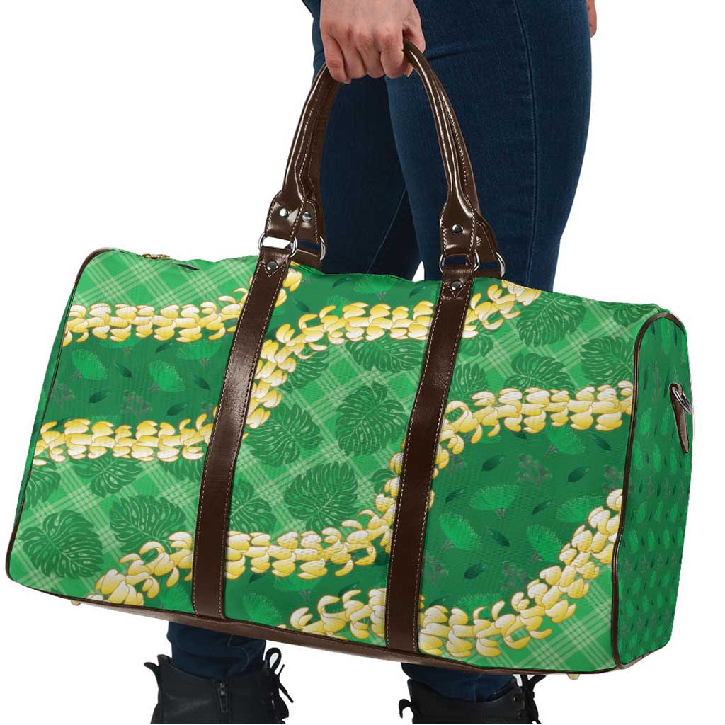 Green Palaka Hawaii Mele Kalikimaka Travel Bag Ohia Lehua Monstera Puakenikeni Lei LT14 - Polynesian Pride