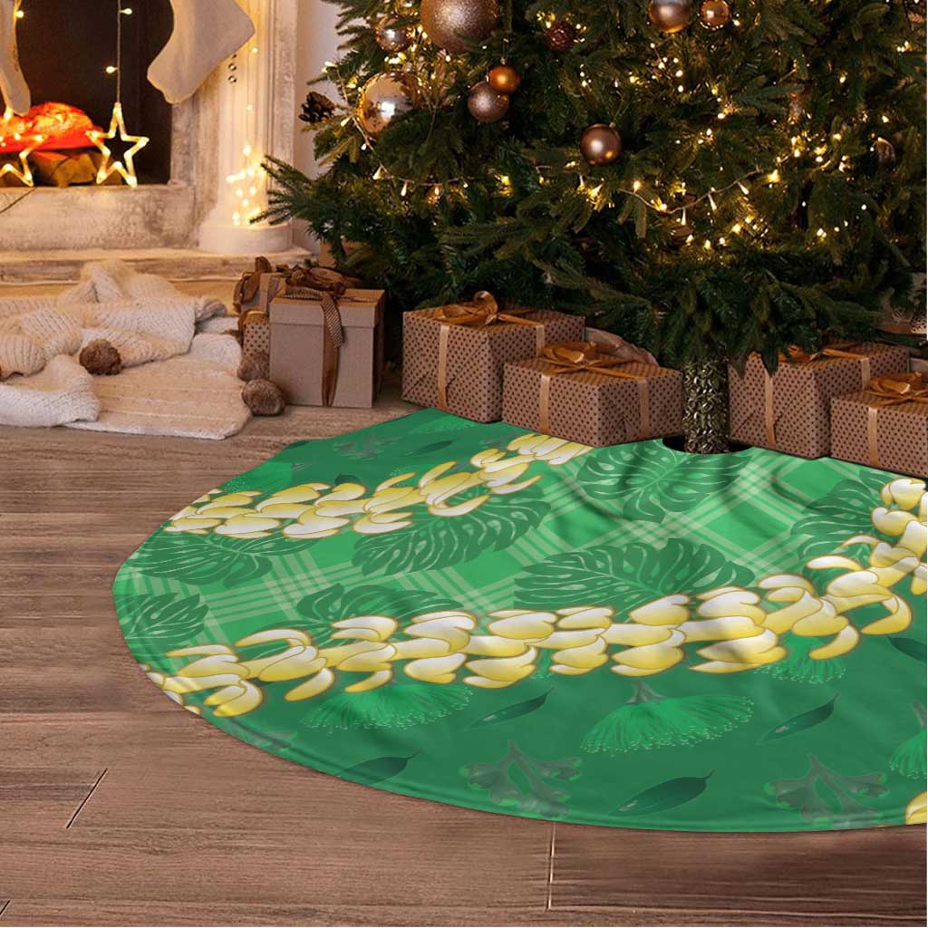 Green Palaka Hawaii Mele Kalikimaka Tree Skirt Ohia Lehua Monstera Puakenikeni Lei LT14 - Polynesian Pride
