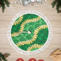Green Palaka Hawaii Mele Kalikimaka Tree Skirt Ohia Lehua Monstera Puakenikeni Lei LT14 Fringed Green - Polynesian Pride