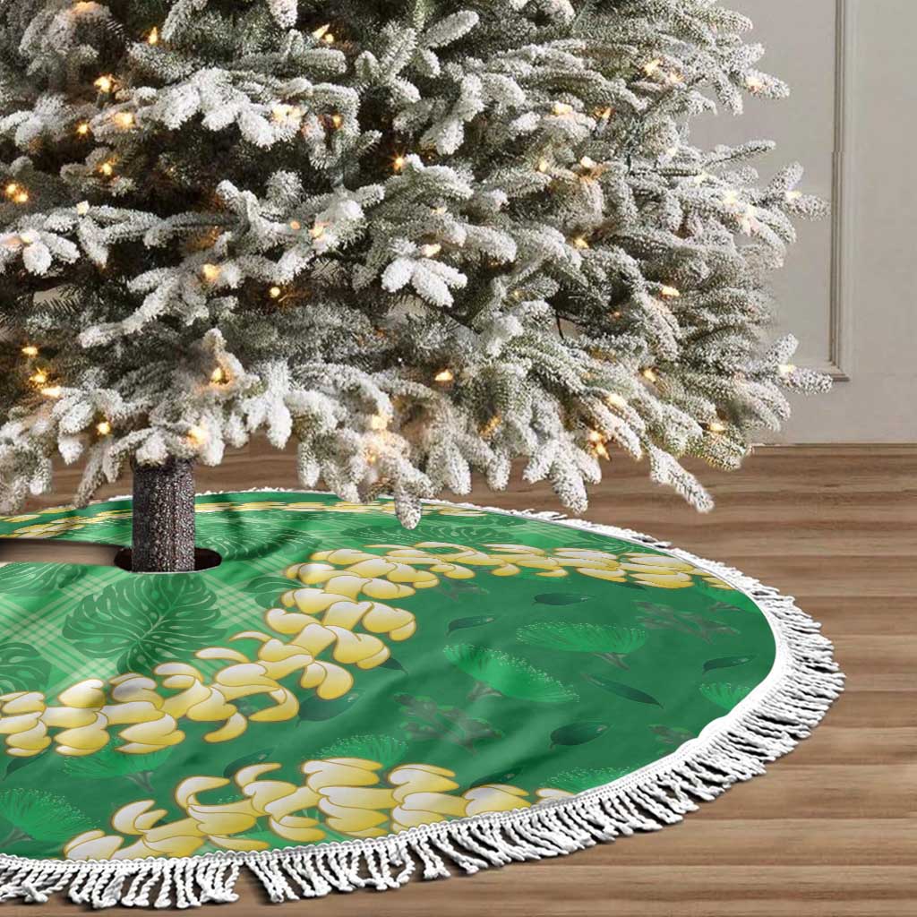 Green Palaka Hawaii Mele Kalikimaka Tree Skirt Ohia Lehua Monstera Puakenikeni Lei LT14 - Polynesian Pride