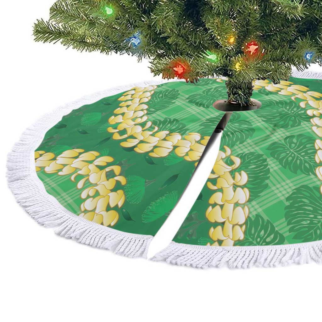 Green Palaka Hawaii Mele Kalikimaka Tree Skirt Ohia Lehua Monstera Puakenikeni Lei LT14 - Polynesian Pride