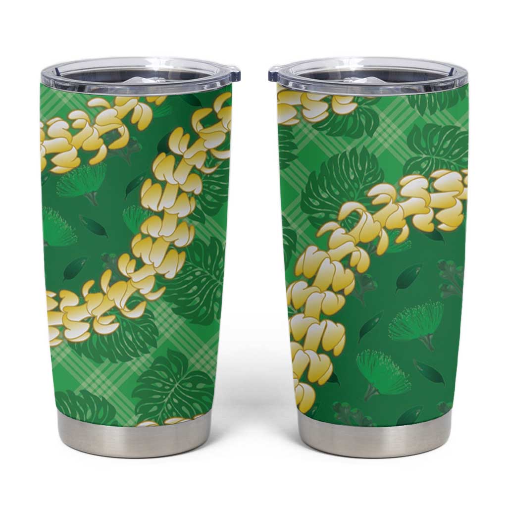 Green Palaka Hawaii Mele Kalikimaka Tumbler Cup Ohia Lehua Monstera Puakenikeni Lei LT14 Green - Polynesian Pride