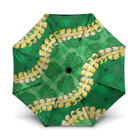 Green Palaka Hawaii Mele Kalikimaka Umbrella Ohia Lehua Monstera Puakenikeni Lei LT14 One Size Folded 11.42 inch Opened Diameter 37.4 inch Green - Polynesian Pride