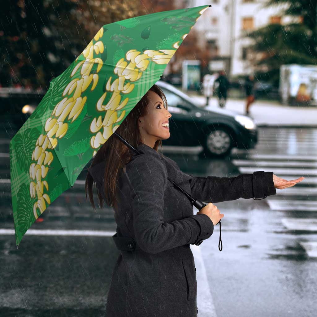 Green Palaka Hawaii Mele Kalikimaka Umbrella Ohia Lehua Monstera Puakenikeni Lei LT14 - Polynesian Pride