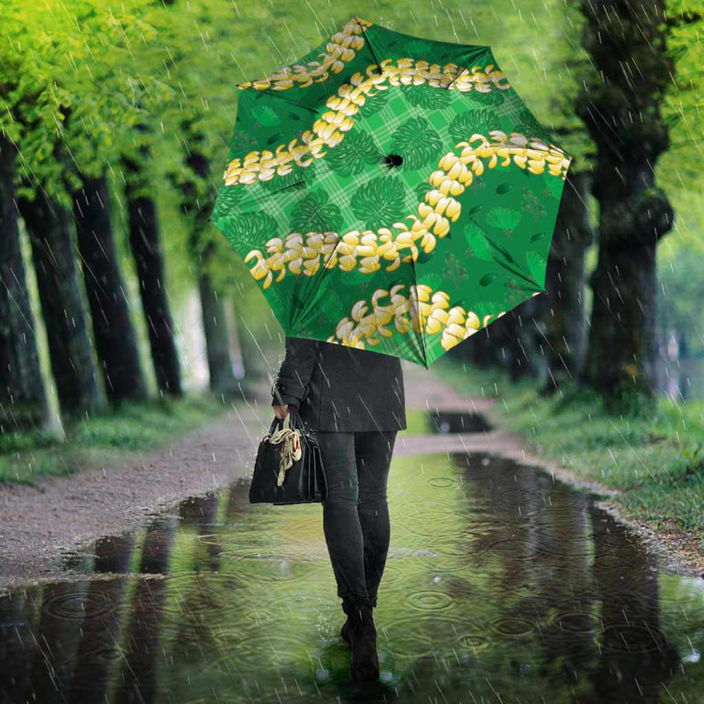 Green Palaka Hawaii Mele Kalikimaka Umbrella Ohia Lehua Monstera Puakenikeni Lei LT14 - Polynesian Pride