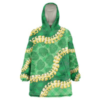 Green Palaka Hawaii Mele Kalikimaka Wearable Blanket Hoodie Ohia Lehua Monstera Puakenikeni Lei LT14 One Size Green - Polynesian Pride
