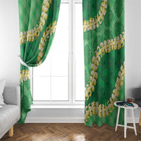 Green Palaka Hawaii Mele Kalikimaka Window Curtain Ohia Lehua Monstera Puakenikeni Lei LT14 - Polynesian Pride