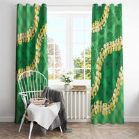 Green Palaka Hawaii Mele Kalikimaka Window Curtain Ohia Lehua Monstera Puakenikeni Lei LT14 - Polynesian Pride