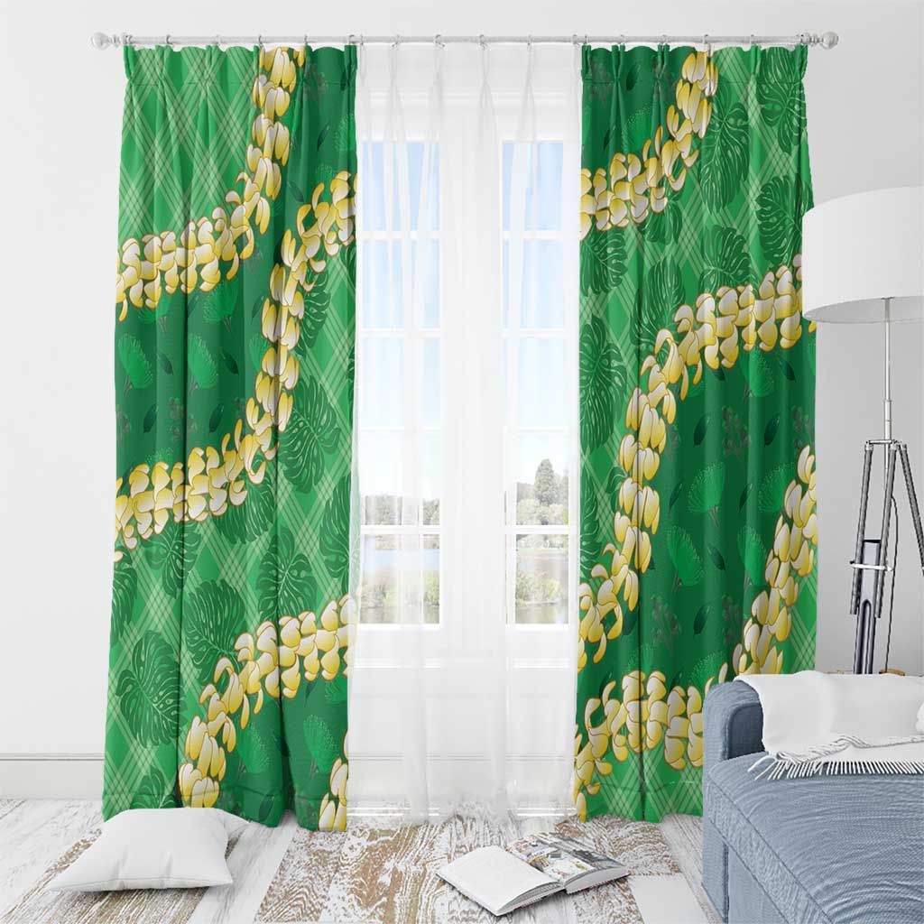 Green Palaka Hawaii Mele Kalikimaka Window Curtain Ohia Lehua Monstera Puakenikeni Lei LT14 - Polynesian Pride