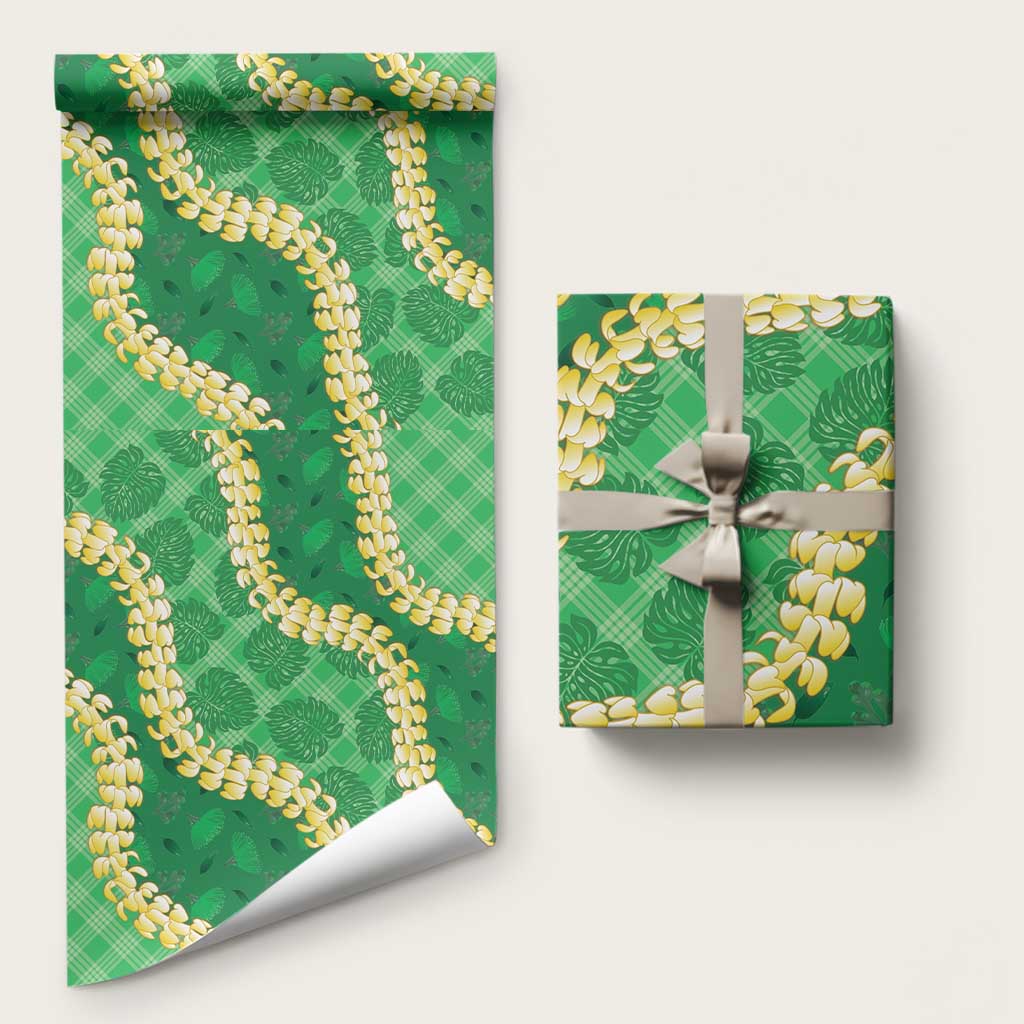 Green Palaka Hawaii Mele Kalikimaka Wrapping Paper Ohia Lehua Monstera Puakenikeni Lei LT14 58" × 23" Green - Polynesian Pride