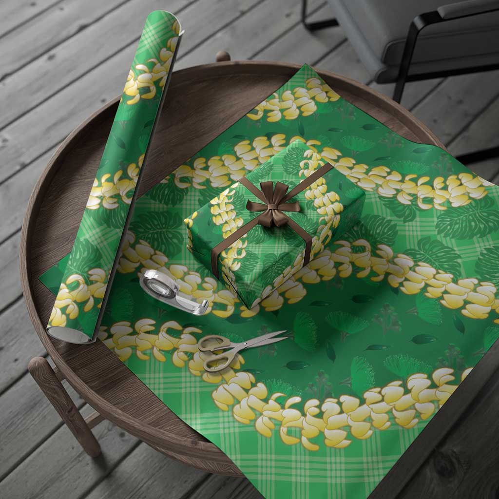 Green Palaka Hawaii Mele Kalikimaka Wrapping Paper Ohia Lehua Monstera Puakenikeni Lei LT14 - Polynesian Pride