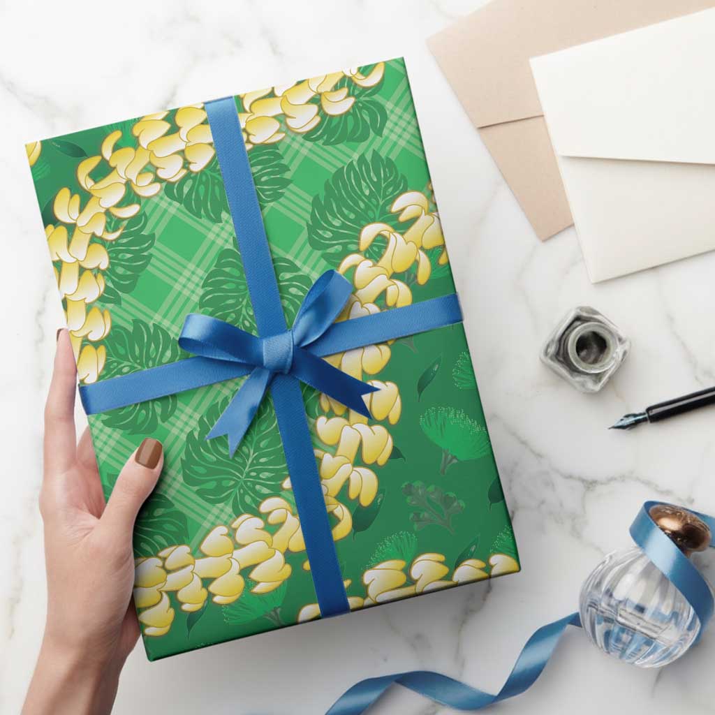 Green Palaka Hawaii Mele Kalikimaka Wrapping Paper Ohia Lehua Monstera Puakenikeni Lei LT14 - Polynesian Pride