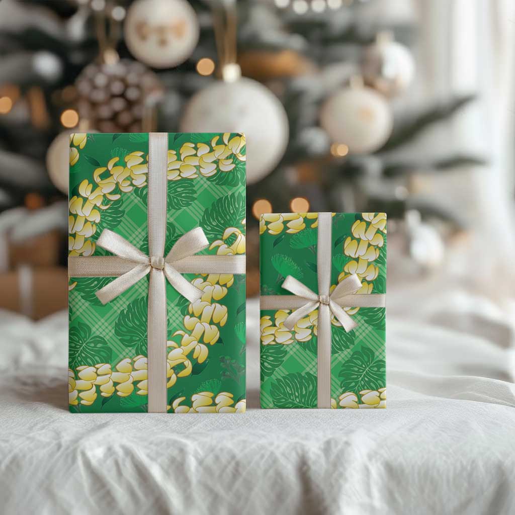 Green Palaka Hawaii Mele Kalikimaka Wrapping Paper Ohia Lehua Monstera Puakenikeni Lei LT14 - Polynesian Pride