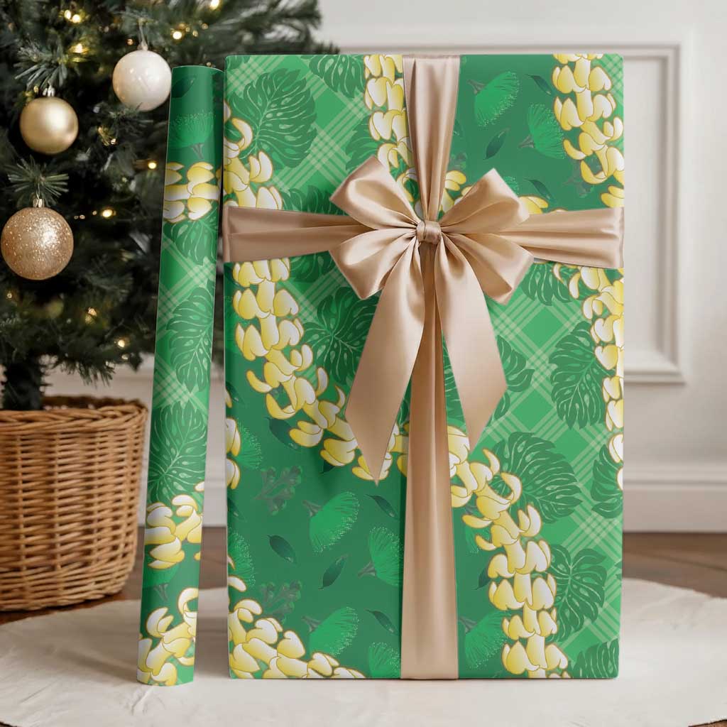 Green Palaka Hawaii Mele Kalikimaka Wrapping Paper Ohia Lehua Monstera Puakenikeni Lei LT14 - Polynesian Pride
