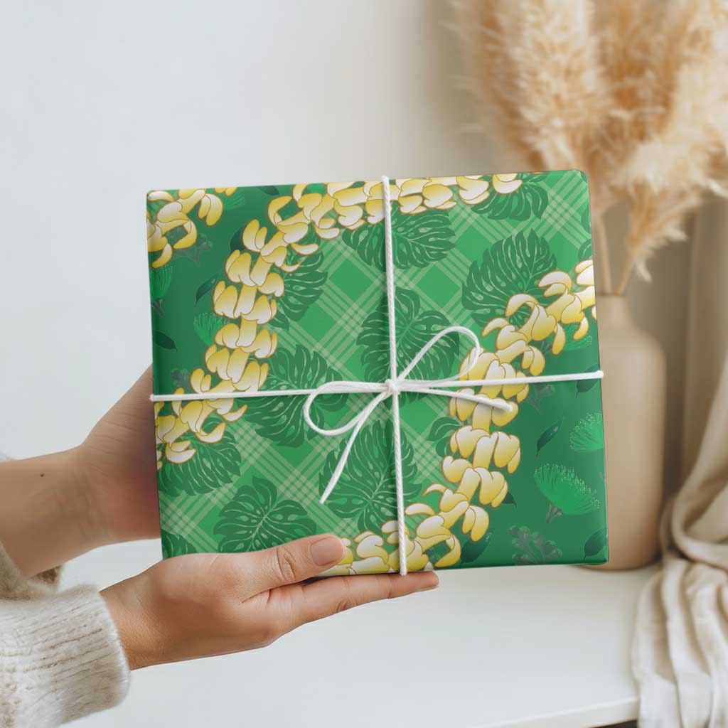 Green Palaka Hawaii Mele Kalikimaka Wrapping Paper Ohia Lehua Monstera Puakenikeni Lei LT14 - Polynesian Pride