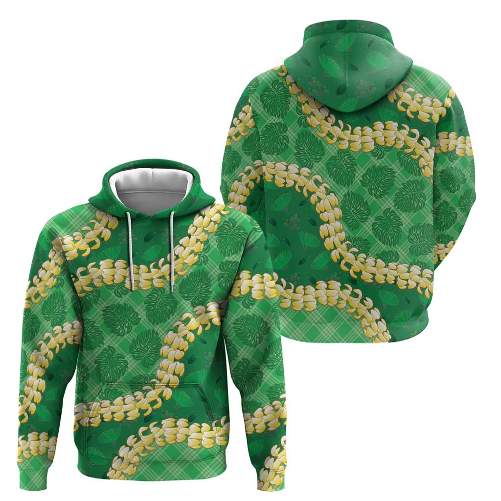 Green Palaka Hawaii Mele Kalikimaka Zip Hoodie Ohia Lehua Monstera Puakenikeni Lei LT14 - Polynesian Pride