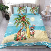 Hawaii Christmas Mele Kalikimaka Bedding Set Festive Palm Chilling Santa With Surfboard LT14 - Polynesian Pride