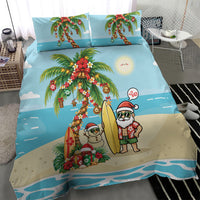 Hawaii Christmas Mele Kalikimaka Bedding Set Festive Palm Chilling Santa With Surfboard LT14 - Polynesian Pride