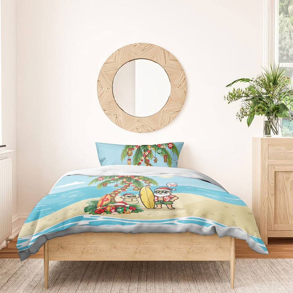 Hawaii Christmas Mele Kalikimaka Bedding Set Festive Palm Chilling Santa With Surfboard LT14 - Polynesian Pride