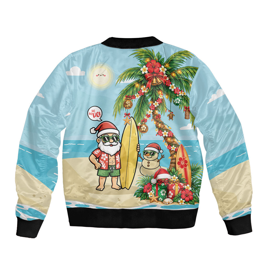 Hawaii Christmas Mele Kalikimaka Bomber Jacket Festive Palm Chilling Santa With Surfboard LT14 - Polynesian Pride