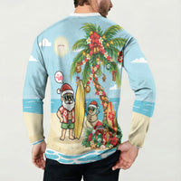 Hawaii Christmas Mele Kalikimaka Button Sweatshirt Festive Palm Chilling Santa With Surfboard LT14 - Polynesian Pride